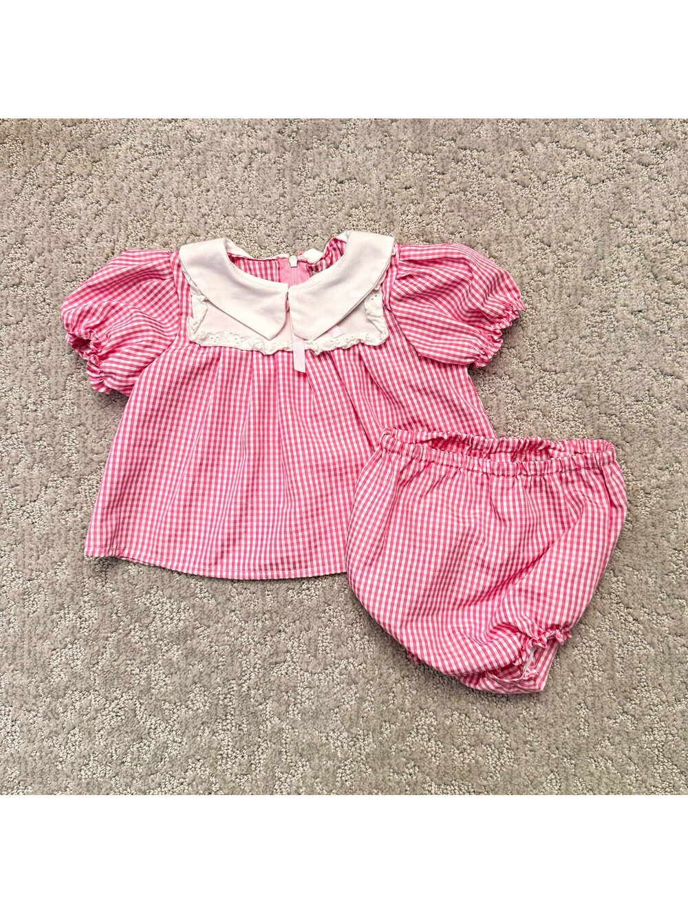 HalloweenCostumes Girls Pink White Gingham A-Line Dress Bloomer Set 12-18M